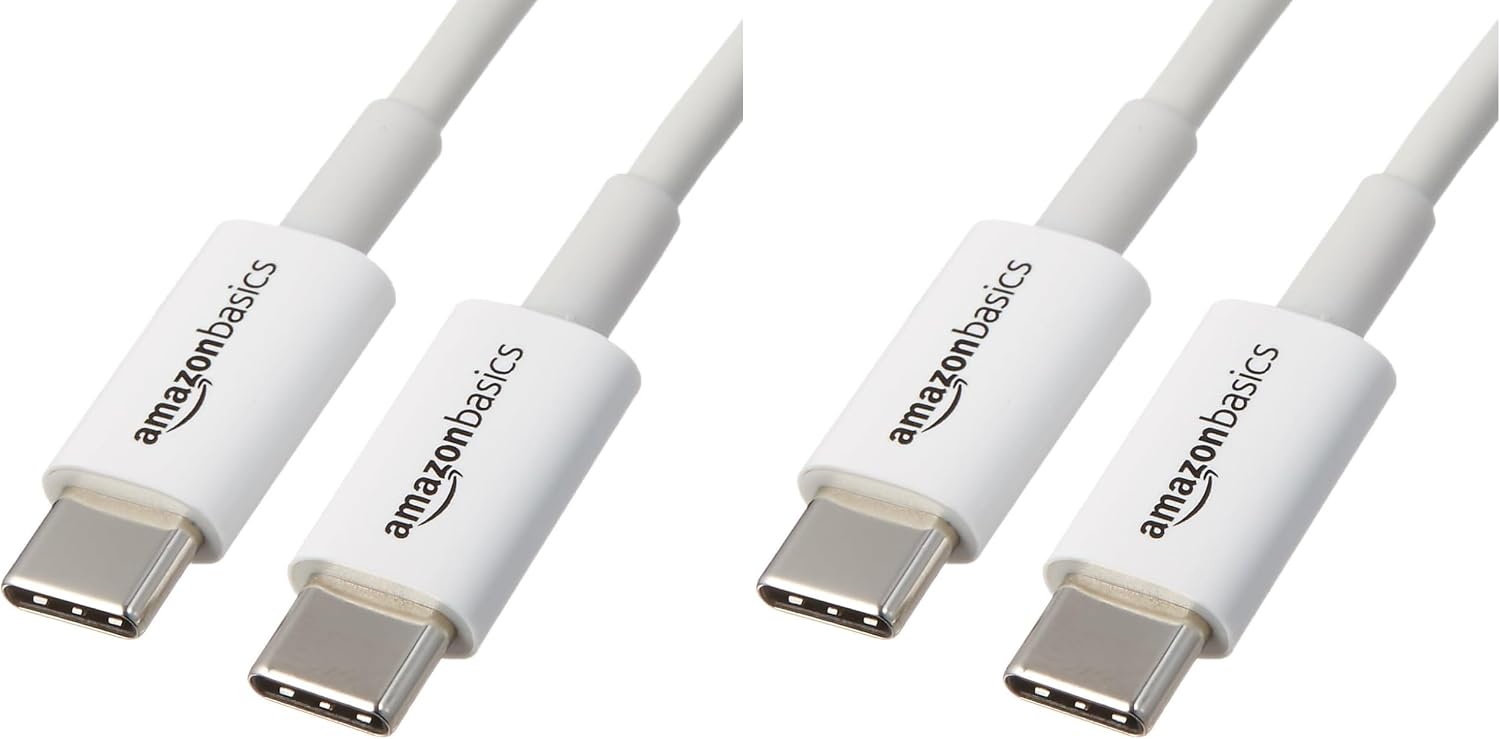 Amazon Basics USB-C to USB-C Fast Charging Cable, 480Mbps Speed, USB-IF Certified, for Apple iPhone 16/15, iPad, Samsung Galaxy, Tablets, Laptops, 9 Foot, White