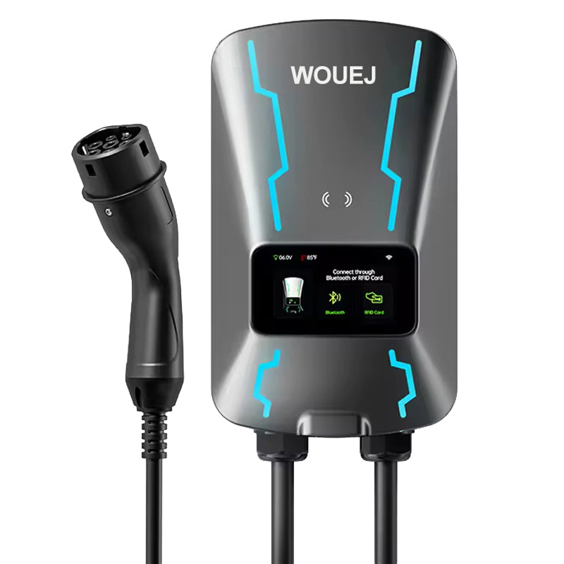 WOUEJ 22KW 32A 3-phase and 7KW 32A single-phase EV chargers for home and commercial use, with 5m cables